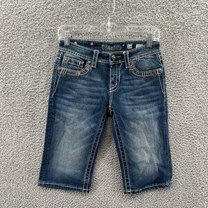 Miss Me Jean Shorts Girls 16 Bermuda Blue Stretch Denim Button Flap Pockets